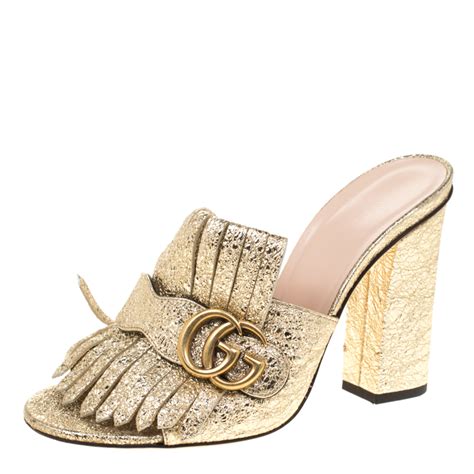 gucci perforated gg platform mules|Gucci marmont fringe mules.